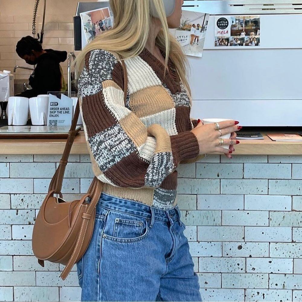 For love and lemons checker print Knit Sweater crop top - Picture 3 of 8
